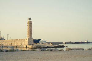 lighthouse on port of rethimnon town